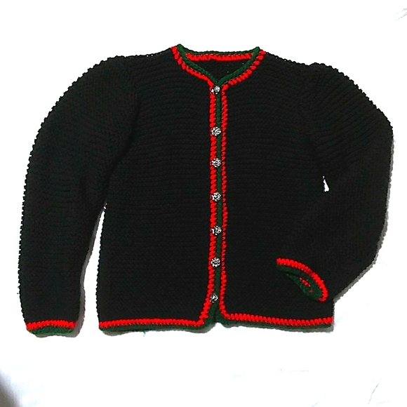 VINTAGE Crocheted Christmas Holiday Cardigan w Rose Buttons - O-O-A-K Hand-Made - Picture 9 of 16